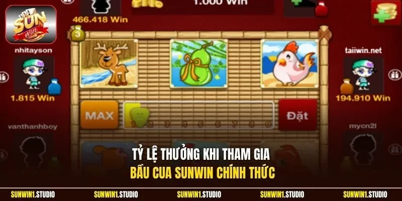 Tỷ lệ thưởng khi tham gia Bầu Cua Sunwin chính thức